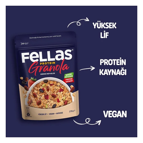 Fellas 270 Gr Kırmızı Meyveler Ve Protein Bar Parçacıklı Granola - Görsel 5