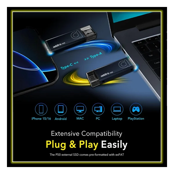 Addlink P50 AD2TBP50DK USB 3.2 2 TB Taşınabilir SSD - Görsel 5