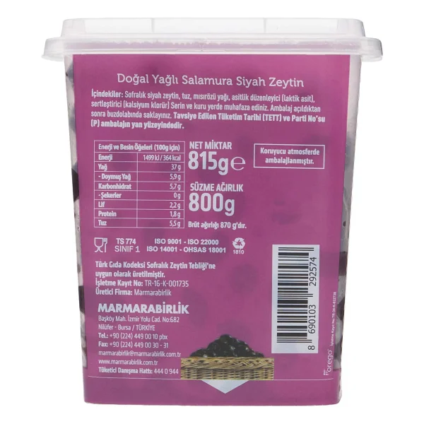 Marmarabirlik Sepet Serisi Yağlı Salamura S (291-320) 800 Gr Siyah Zeytin - Görsel 2