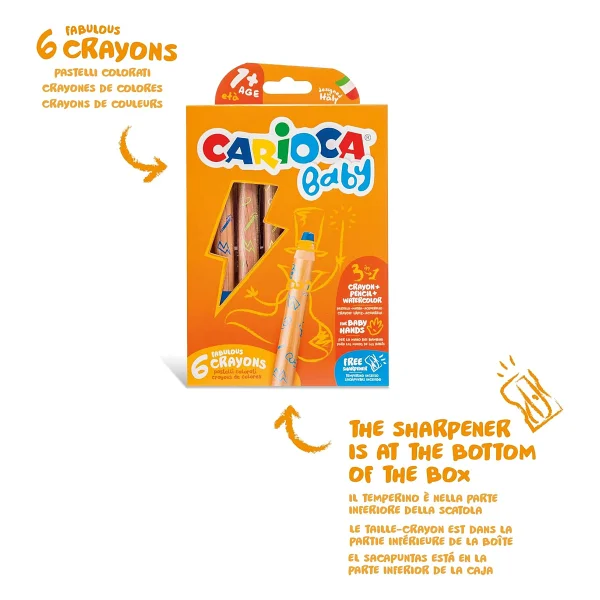 Carioca Baby 3 İn 1 Ahşap Gövdeli 6'lı Jumbo Kuru Boya Seti - Görsel 5