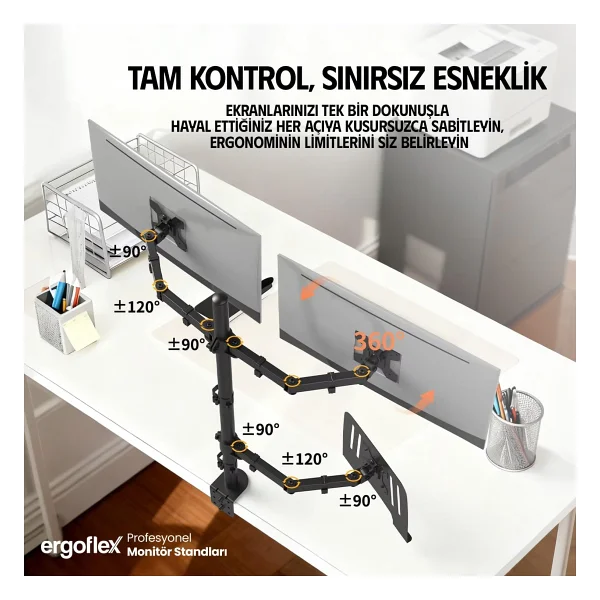 Ergoflex EF75 13-27 inç Üç Kollu Monitör Standı - Görsel 4