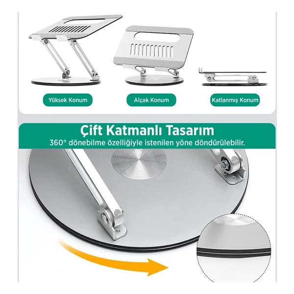 Juo 360° Dönebilen Yükseklik Ayarlı Metal Notebook Laptop Standı - Görsel 6
