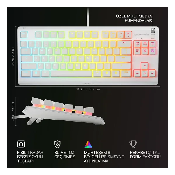 Steelseries Apex 3 Tkl Beyaz RGB Kablolu Oyuncu Klavyesi - Görsel 3