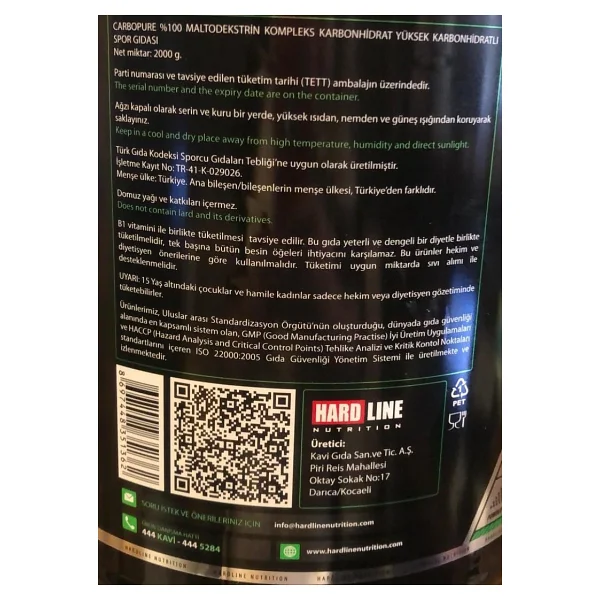 Hardline Nutrition Carbopure Karbonhidrat Tozu 2000 Gr - Görsel 7