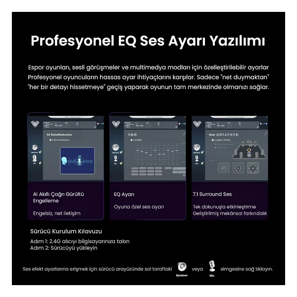 Aula G7 Siyah RGB Kablolu/Kablosuz Kulak Üstü Oyuncu Kulaklığı - Görsel 5