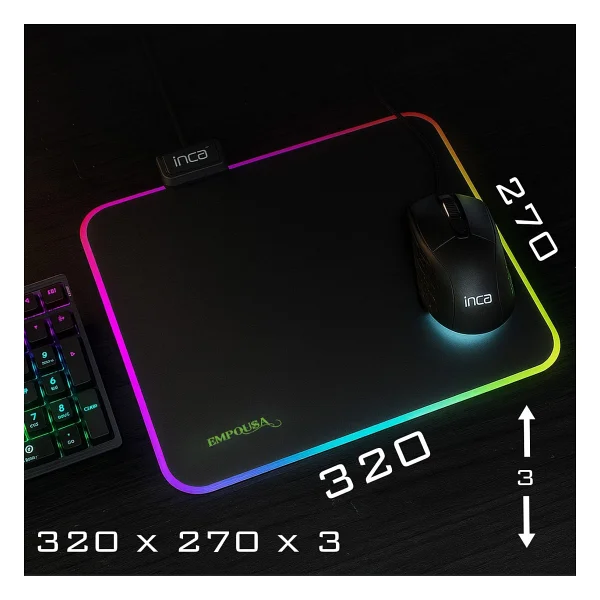 INCA IMP-024T EMPOUSA RGB 7 LED MEDIUM MOUSEPAD (320X270X3MM),12 Farklı Değişebilen Dokunmatik Işık Efekti,Hızlı Kayan Yüzey, Kaymaz Kauçuk Taban - Görsel 6