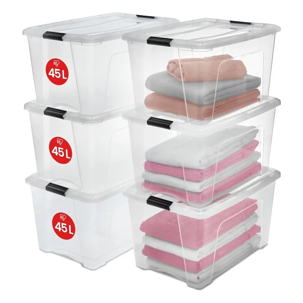 Iris Ohyama, 3'lü Set İstiflenebilir Saklama Kutusu, Klik Kilitli - New Top Box Ntb-15 - Plastik, Şeffaf, 3 X 15 L, U 39,5 X G 29 X Y 18,6 Cm - Görsel 5