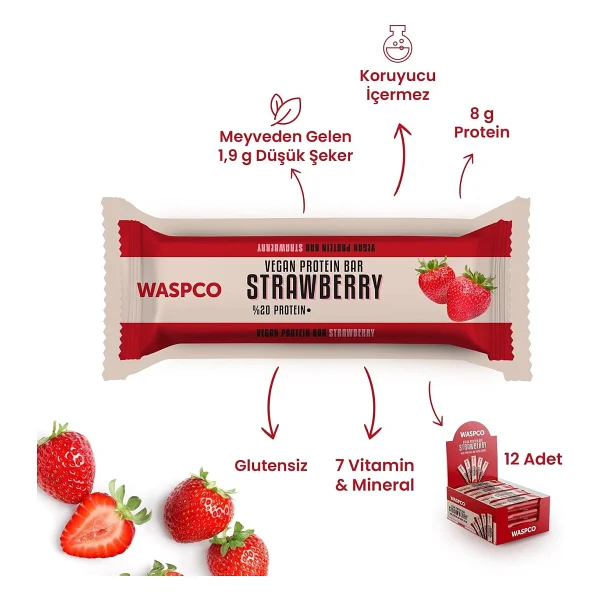 Waspco Vegan Çilekli Protein Bar 40g - Görsel 3