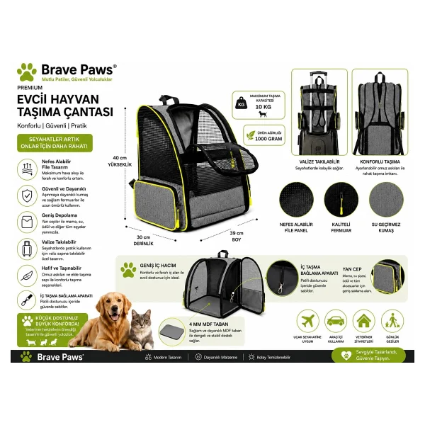 Brave Paws Kedi Köpek Çantası Yıkanabilir Ve Hava Alan Piramit Model - Görsel 2