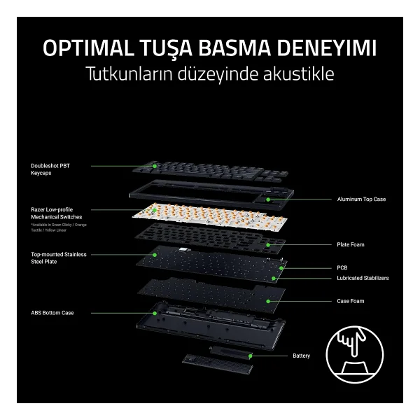 Razer Blackwidow V4 Low Profile RGB Tkl Green Switch Kablolu/Kablosuz Mekanik Oyuncu Klavyesi - Görsel 6