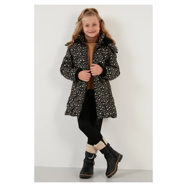 Lela 5760050 Kapüşonlu Kürklü Kız Çocuk Şişme Mont - Görsel 3