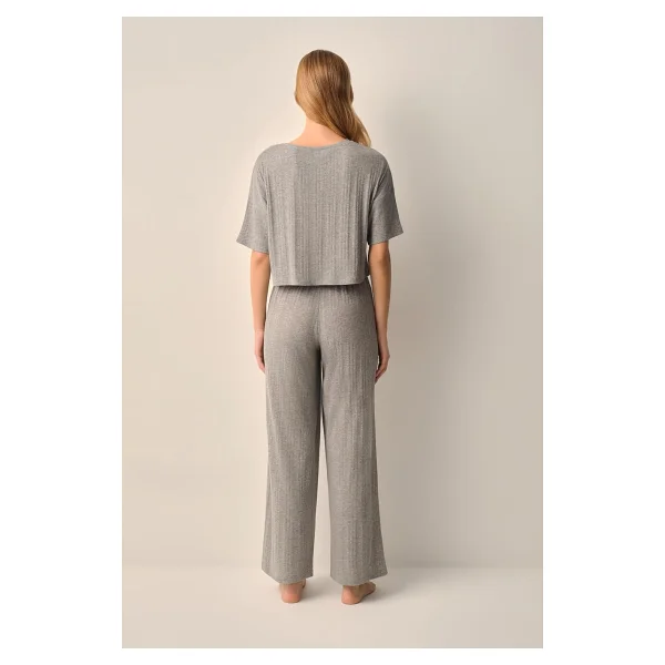 Suwen Dora Pamuklu Pijama Takımı - Gri Melanj - XL - Görsel 3