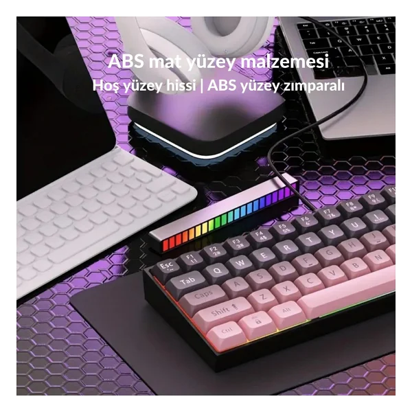 Ajazz Ak680 Pembe %65 Tkl Brown Switch Kablolu Mekanik Oyuncu Klavyesi - Görsel 3