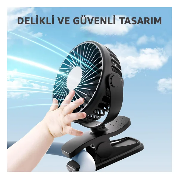 ROBEVE Şarjlı USB Mini Klipsli Vantilatör Fan - 3 Kademeli - 360° Hareketli - Bebek Arabası, Ofis, Masaüstü, Kamp Kullanımı İçin Uygun - Sessiz ve Taşınabilir - Asorti Renk - Görsel 7