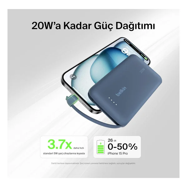 Belkin Boostcharge Power Bank, Entegre Kablolu Taşınabilir Şarj Cihazı 10k Pd 20w - USB-C Güç Dağıtımı, iPhone Power Bank iPhone 16 Serisi, iPad Pro, Galaxy S24 Ve Daha Fazlası İçin Hızlı Şarj - Görsel 2
