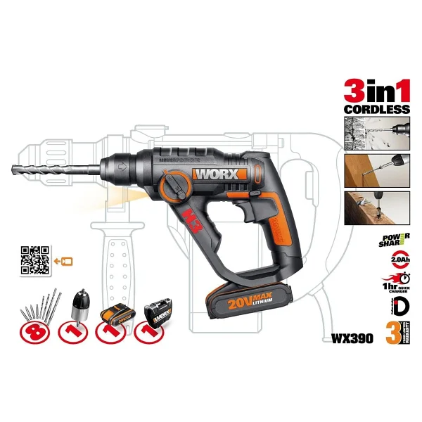 Worx Wx390.1 20 V Çift Akülü 2 Ah Pnömatik Matkap - Görsel 4