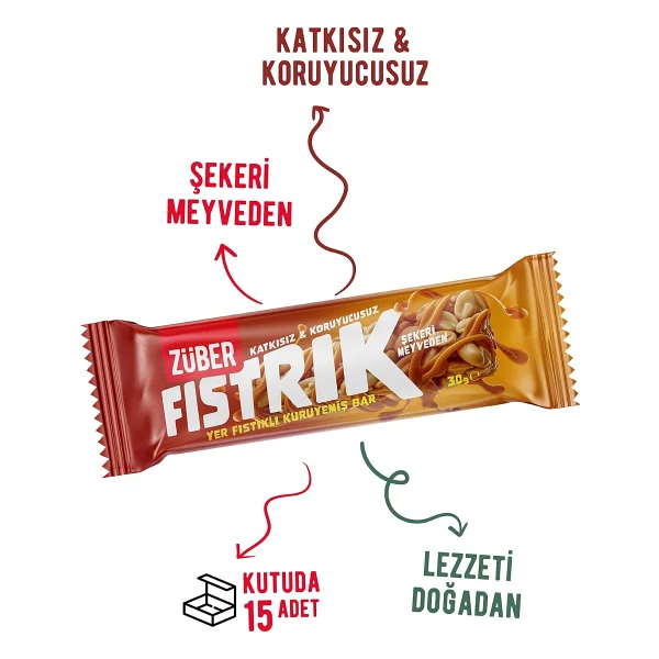 Züber Fıstrık Yer Fıstıklı Kuruyemiş Bar 30g X 15 Adet - Görsel 2