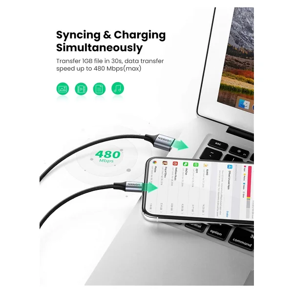 Ugreen 60158 2 m USB to Lightning Hızlı Şarj Kablosu - Görsel 6