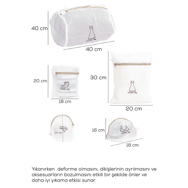 Porsima 3131 5 Parça Çamaşır Yıkama Filesi Fermuarlı Bölmeli Ayakkabı Yıkama Filesi Deforme Önleyici Torba - Görsel 8
