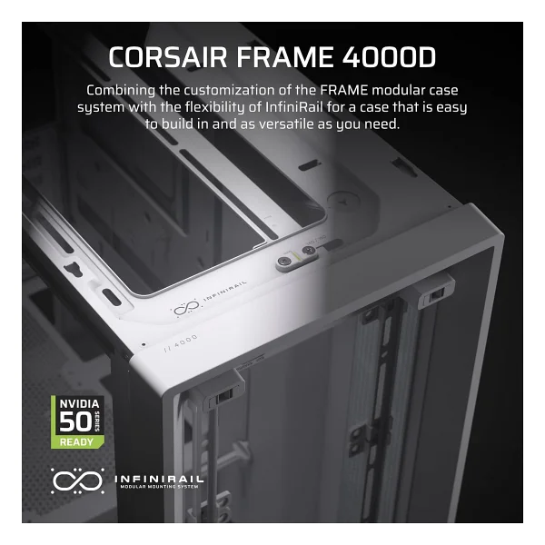 Corsaır Frame 4000d Modüler Orta Kule Atx PC Kasası - Yüksek Hava Akışı, Infinirailtm Fan Montaj Sistemi, Çift 360mm Radyatör Desteği, Asus Btf, Msı Project Zero, Gigabyte Proje Stealth - Beyaz - Görsel 2