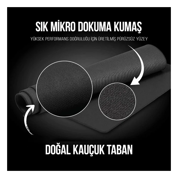 Klasse Pro Black Edition - Dikişli Kenar 70x30, 90x40, 100x50 Ve 120x60 Cm Oyuncu Gaming Mouse Pad (Siyah, 90x40 Cm) - Görsel 4