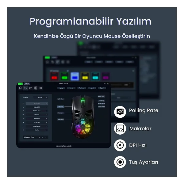 Aula Sc620 Siyah Şarjlı Optik Kablolu/Kablosuz Oyuncu Mouse - Görsel 7