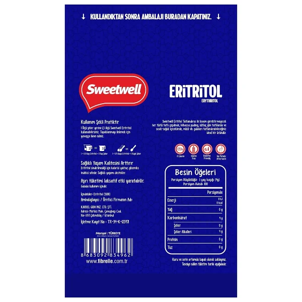 Sweetwell Eritritol Doğal Toz Tatlandırıcı 400 Gr x 2 Adet Sıfır Kalori Keto Diyet Erythritol - Görsel 2