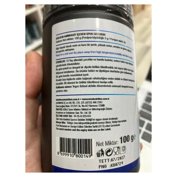West Nutrition Kreatin Monohidrat Creatine 100 Gr Aromasız - Görsel 3