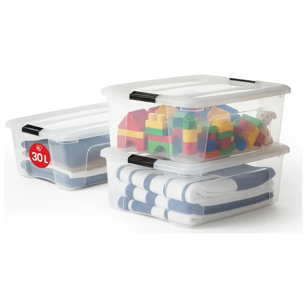 Iris Ohyama, 3'lü Set İstiflenebilir Saklama Kutusu, Klik Kilitli - New Top Box Ntb-15 - Plastik, Şeffaf, 3 X 15 L, U 39,5 X G 29 X Y 18,6 Cm - Görsel 7