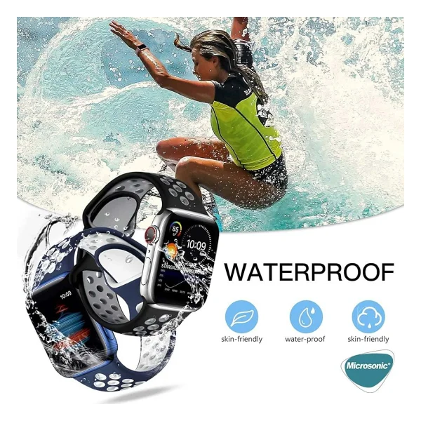 Microsonic Apple Watch Series 7 45mm Siyah Rainbow Spor Kordon - Görsel 3