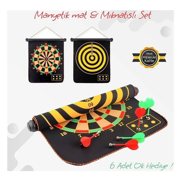 Hsport Manyetik Dart Tahtası Mıknatıslı 6 Ok Büyük Boy Çift Yönlü Hedef Oyunu Dartboard Duvara Zarar Vermeyen Oyun Seti - Görsel 6