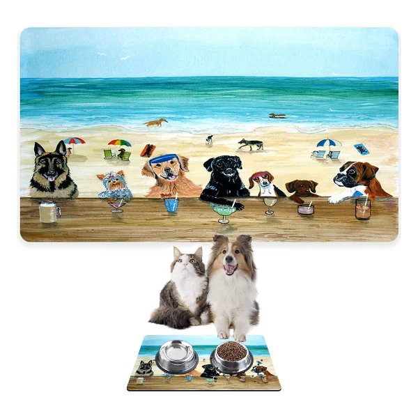 Monnhein Mama ve Su Evcil Hayvan Beslenme Matı, Kolay Temizlenen Emici Su Geçirmez Kumaş, Küçük Orta Boy ve Büyük Kedi ve Köpekler için Dayanıklı Köpek Kedi Paspas (40x60, Renkli Köpekler) - Görsel 9