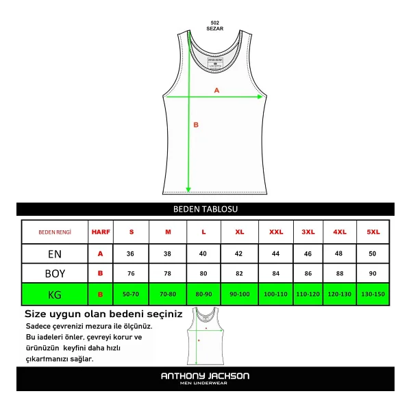 Anthony Jackson 5'li Kutu Premium Ribana Erkek Atlet Sezar Ekstra Uzun- Taranmış İnce Fitilli Organik Pamuk (Beyaz, 4xl) - Görsel 7