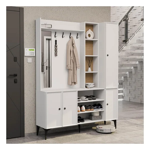 Mezza Verona 5050 Beyaz Raflı Askılıklı 4 Kapaklı Sol Aynalı Portmanto - Görsel 4
