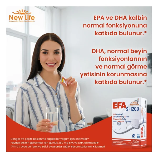 New Life EFA S-1200 Omega 3 Balık Yağı 45 Kapsül - Görsel 8