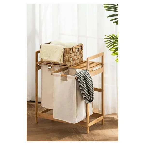 Digithome Bambu Kirli Sepetli 2 Raflı Çok Amaçlı Banyo Düzenleyici Çamaşır Sepeti Organizer Db-0001 - Görsel 10