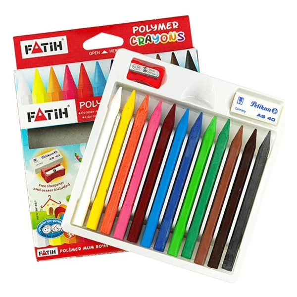 Fatih 12 Renk Uzun Crayon (Mum Boya) Pelikan Silgi+Kum Kalemtıraş Hediyeli - Görsel 3