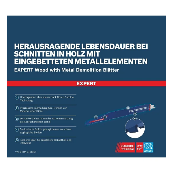 Bosch Professional 1x EXPERT 'Wood with Metal Demolition' S 1267 XHM Panter Testere Bıçakları (Tok metalli ahşap, Harç ve çivili inşaat ahşabı, Uzunluk 300 mm, Aksesuar Panter Testere) - Görsel 5