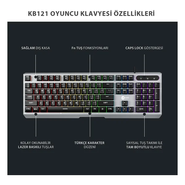 Lenovo Lecoo KB121 RGB Kablolu Oyuncu Klavyesi - Görsel 6