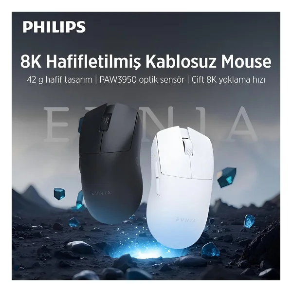 Philips Evnia Spk9718w Pro Max Beyaz Şarjlı Ergonomik Optik Kablolu/Kablosuz Oyuncu Mouse - Görsel 2