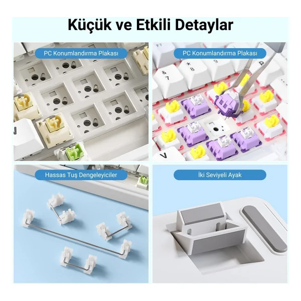 Aula F99 Lacivert RGB Graywood V3 Switch Kablolu/Kablosuz Mekanik Oyuncu Klavyesi - Görsel 6