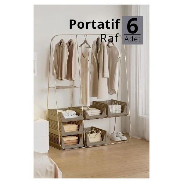 Mithra Life 6 Bölmeli Kayar Raf Organizer Dolap İçi Kıyafet Aksesuar Düzenleyici Bej 45x35 Cm Mıt1260 - Görsel 4