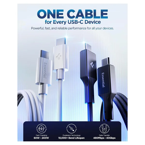 Spigen Aca08718 1 M Siyah Type-C To Type-C Hızlı Şarj Kablosu - Görsel 2