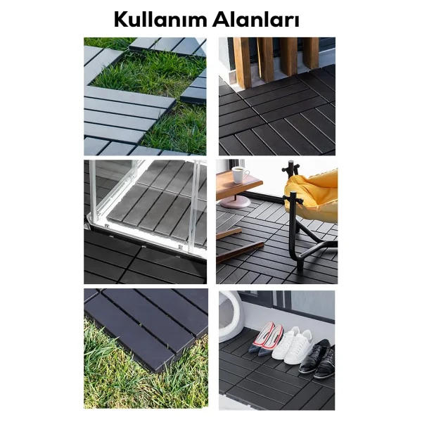 Porsima 1066 Bahçe Balkon Teras Banyo Paspası 9lu Zemin Karosu Antrasit - Görsel 5