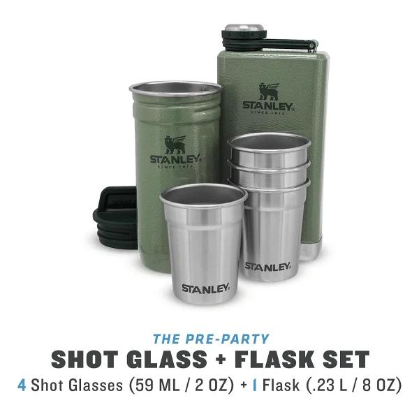 Stanley Klasik Shot Bardak ve Matara Seti 0.23 Litre - Yeşil (Hammertone Green) Paslanmaz Çelik - Görsel 4