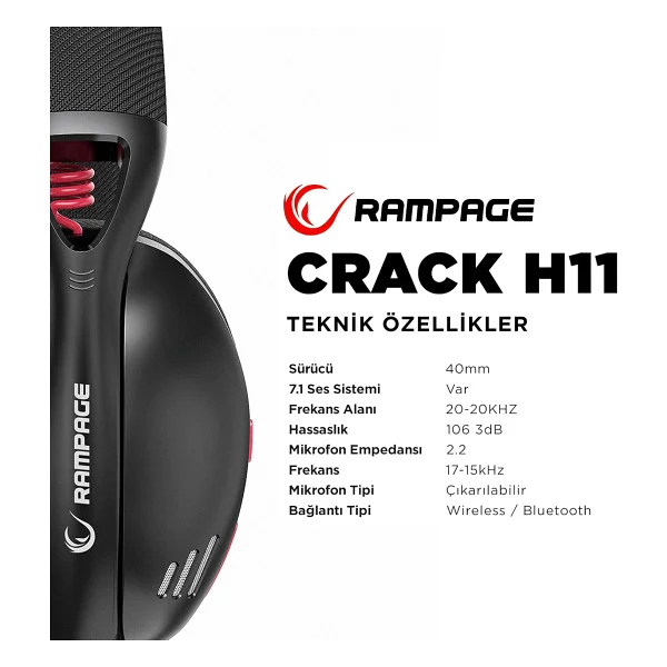 Rampage Crack H11 7.1 Kablolu/Kablosuz Kulak Üstü Oyuncu Kulaklığı - Görsel 5