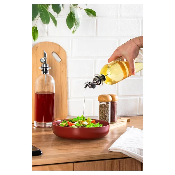 Porsima 3890-1 Gümüş Sızdırmaz Kapaklı Cam 2li Yağlık Sirkelik Yağdanlık Seti 500+500 ml - Görsel 3