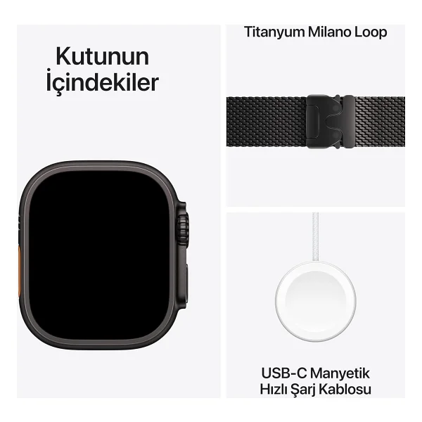 Apple Watch Ultra 3 GPS + Cellular 49mm Siyah Titanyum Kasa Ve Siyah Titanyum Milano Loop Kordon Akıllı Saat - Görsel 6