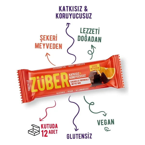 Züber Kakaolu ve Portakallı Meyve Bar 40g x 12 Adet - Görsel 3