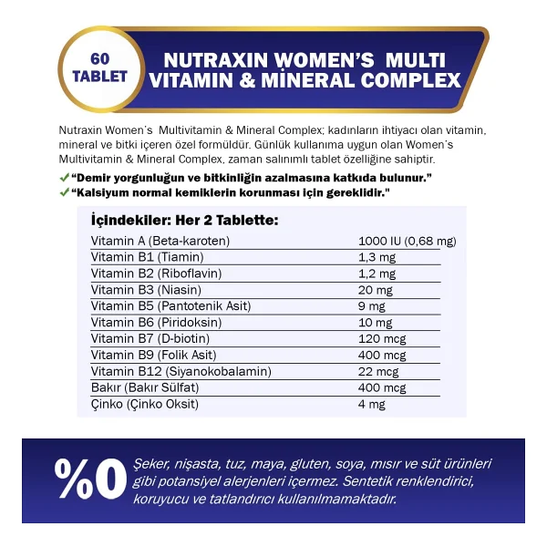 Nutraxin Women's Multivitamin Complex 60 Tablet - Görsel 6